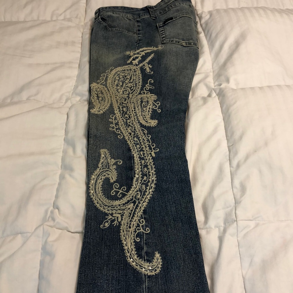Embroidered Stretch Jeans Size 10 Long